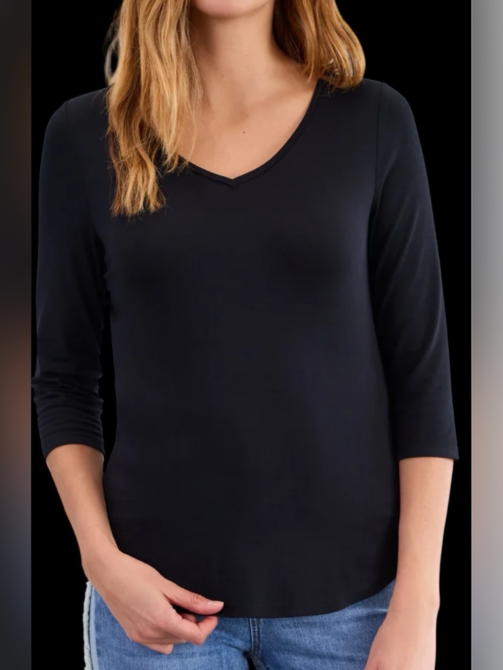 Rachel Zoe Black V-Neck 3/4 Sleeve Top Sz Large
